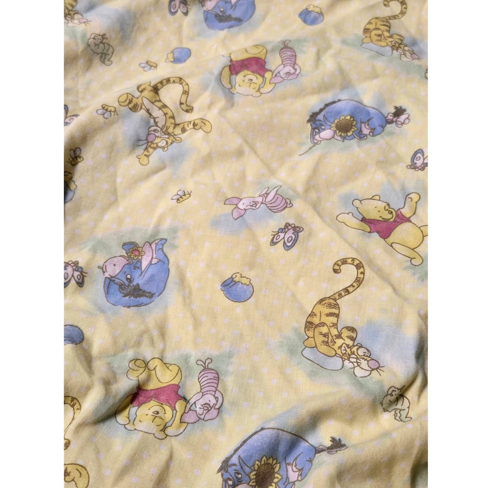 Vintage Disney Winnie the Pooh Standard Crib Sheet Yellow Polka Dot Cottagecore